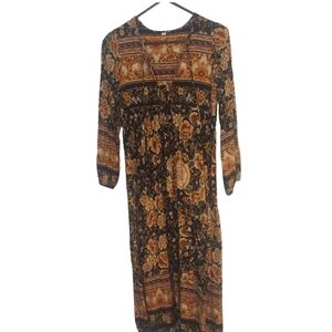 Maxi Dress Size S Rose Pattern, Horse & Floral Border, Bohemian Romantic